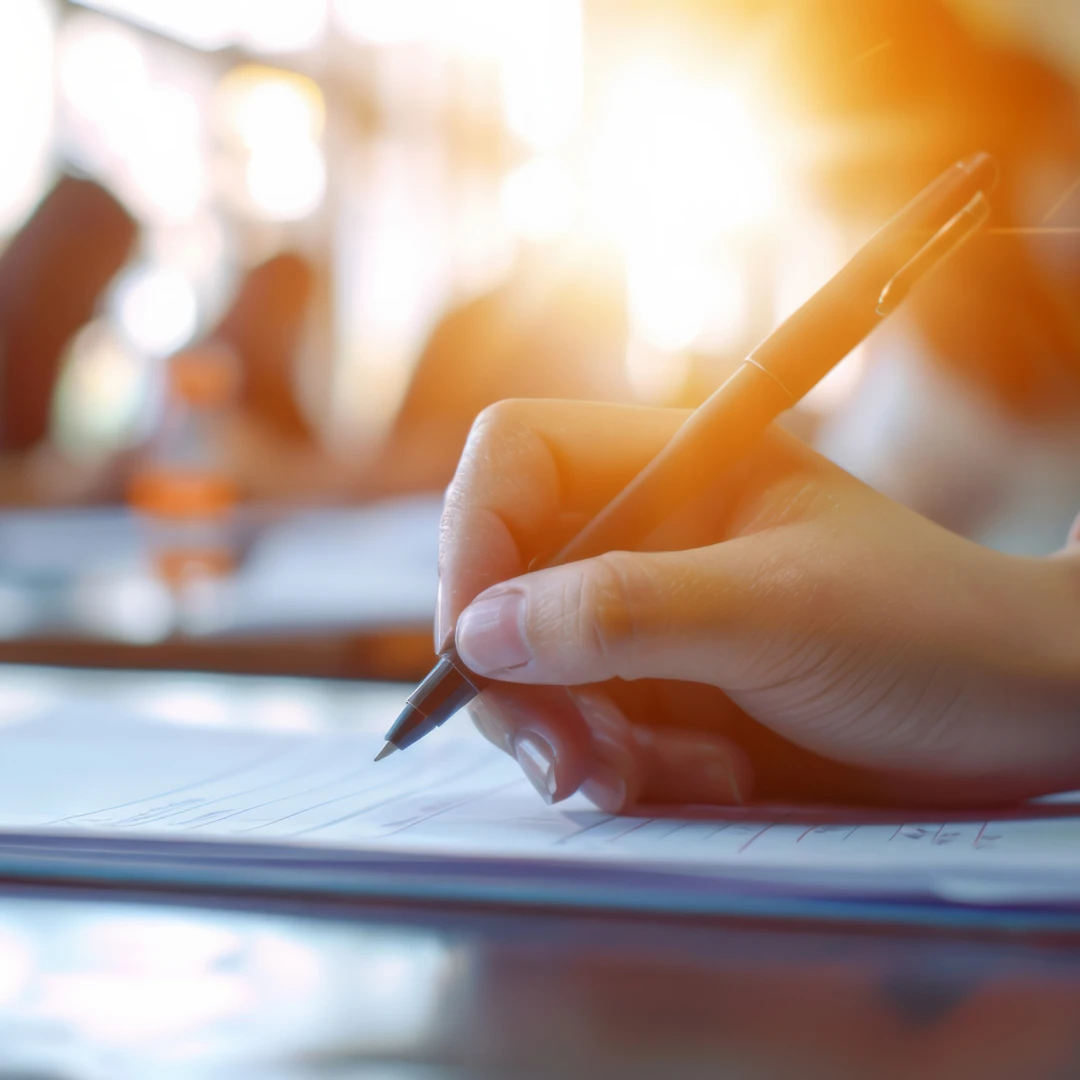 hand holding a pen doing paper work image