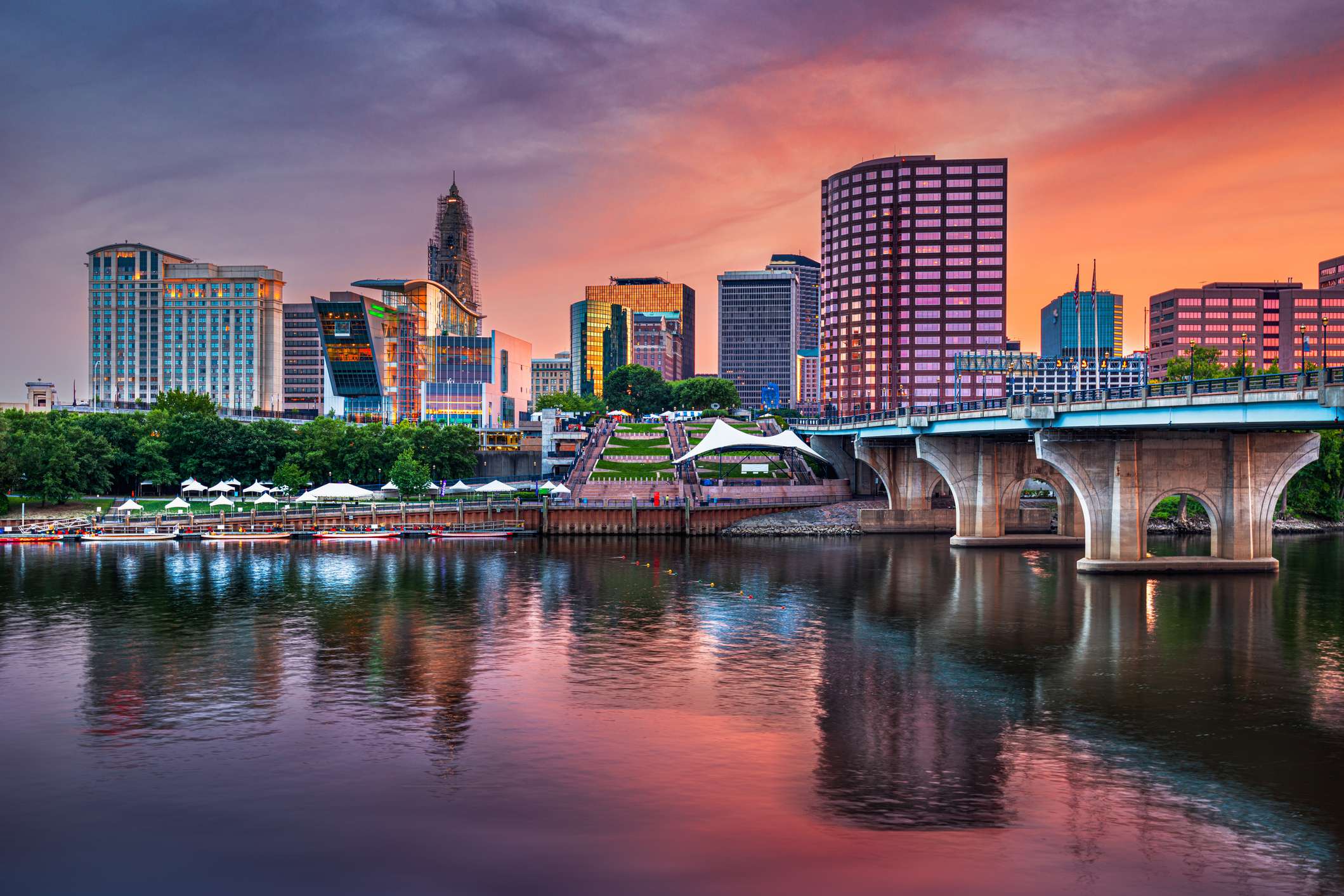 Scenic Photo of a Connecticut city sky line and river